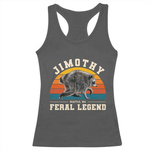 Jimothy from Seattle WA Feral Legend Raccoon Racerback Tank Top Viral Trash Panda Vintage Sunset Arch Graphic