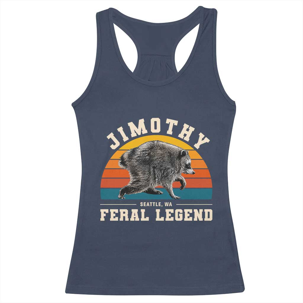 Jimothy from Seattle WA Feral Legend Raccoon Racerback Tank Top Viral Trash Panda Vintage Sunset Arch Graphic