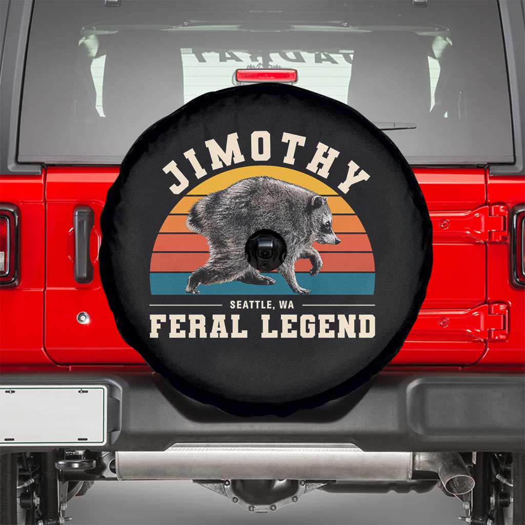 Jimothy from Seattle WA Feral Legend Raccoon Spare Tire Cover Viral Trash Panda Vintage Sunset Arch Graphic