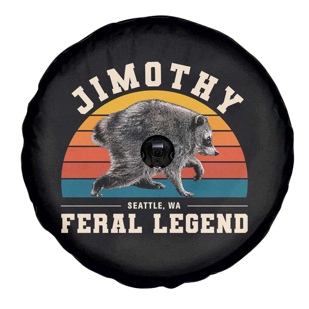 Jimothy from Seattle WA Feral Legend Raccoon Spare Tire Cover Viral Trash Panda Vintage Sunset Arch Graphic