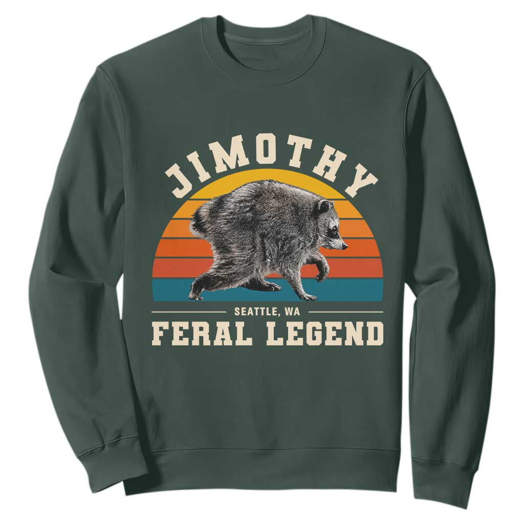 Jimothy from Seattle WA Feral Legend Raccoon Sweatshirt Viral Trash Panda Vintage Sunset Arch Graphic TS02 Dark Forest Green Print Your Wear