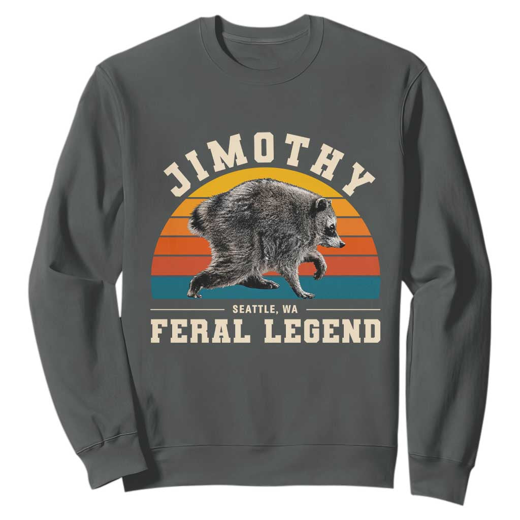 Jimothy from Seattle WA Feral Legend Raccoon Sweatshirt Viral Trash Panda Vintage Sunset Arch Graphic TS02 Dark Heather Print Your Wear