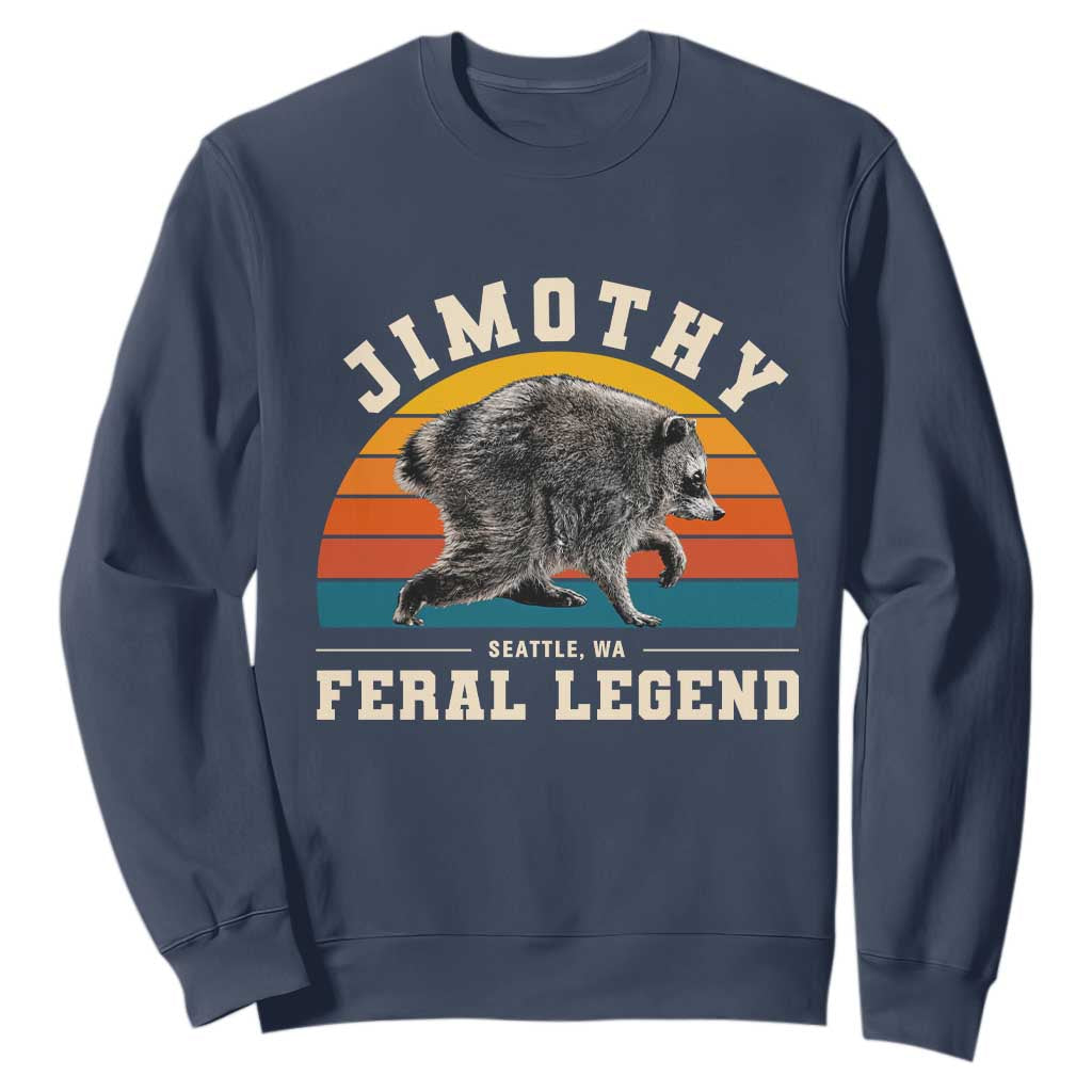 Jimothy from Seattle WA Feral Legend Raccoon Sweatshirt Viral Trash Panda Vintage Sunset Arch Graphic TS02 Navy Print Your Wear