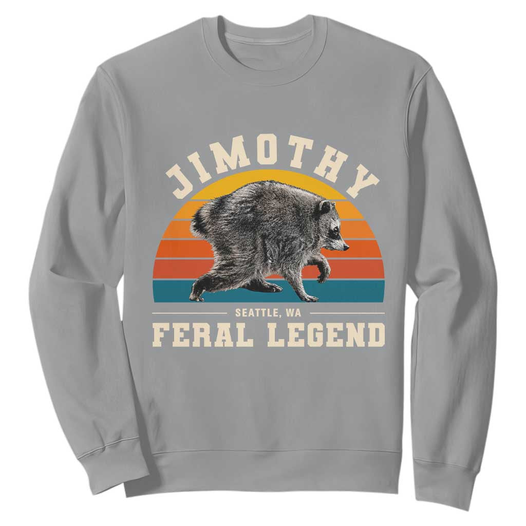 Jimothy from Seattle WA Feral Legend Raccoon Sweatshirt Viral Trash Panda Vintage Sunset Arch Graphic TS02 Sport Gray Print Your Wear