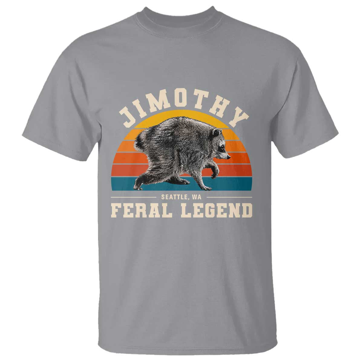 Jimothy from Seattle WA Feral Legend Raccoon T Shirt Viral Trash Panda Vintage Sunset Arch Graphic TS02 Sport Gray Print Your Wear