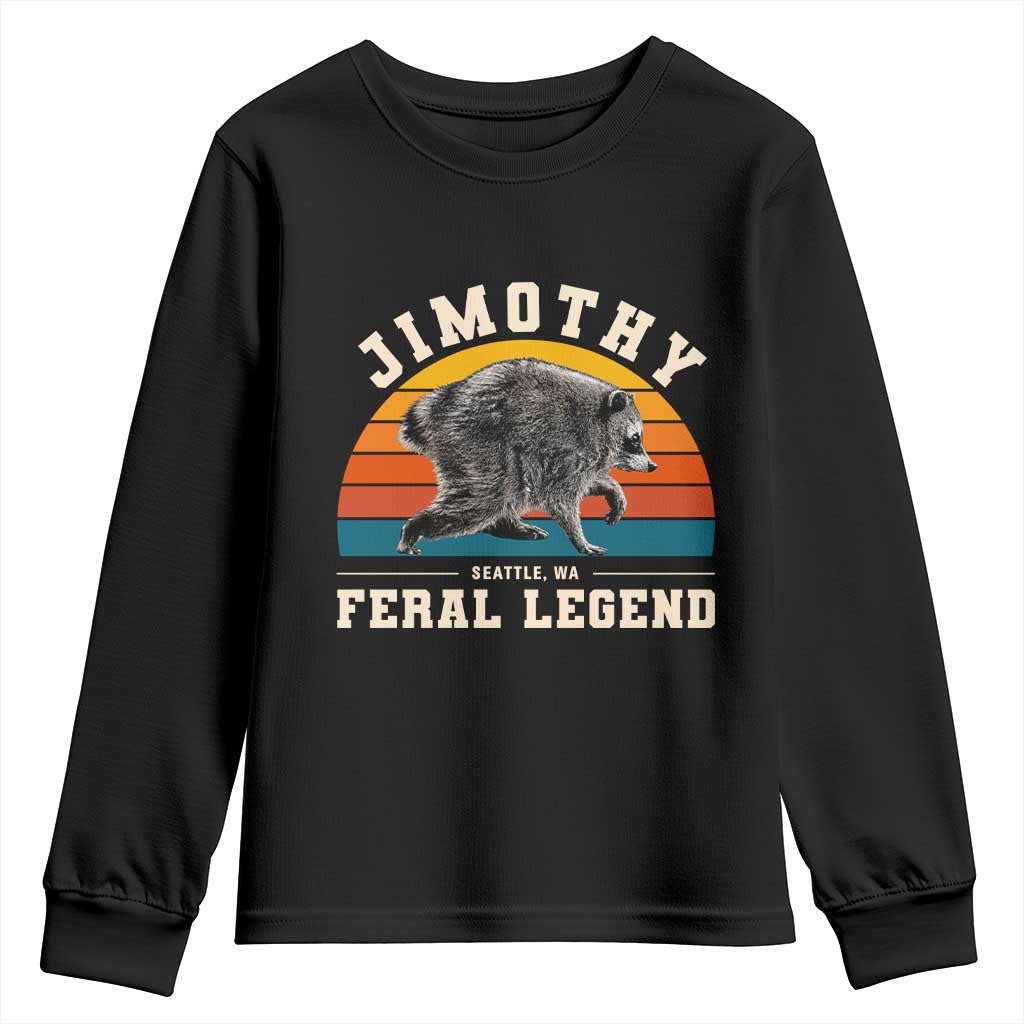 Jimothy from Seattle WA Feral Legend Raccoon Youth Sweatshirt Viral Trash Panda Vintage Sunset Arch Graphic TS02 Black Print Your Wear