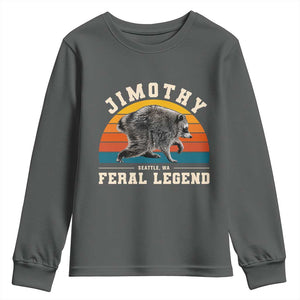 Jimothy from Seattle WA Feral Legend Raccoon Youth Sweatshirt Viral Trash Panda Vintage Sunset Arch Graphic TS02 Dark Heather Print Your Wear