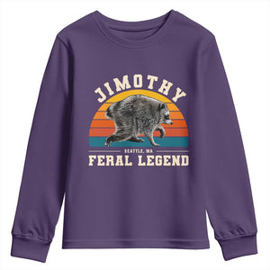 Jimothy from Seattle WA Feral Legend Raccoon Youth Sweatshirt Viral Trash Panda Vintage Sunset Arch Graphic TS02 Purple Print Your Wear