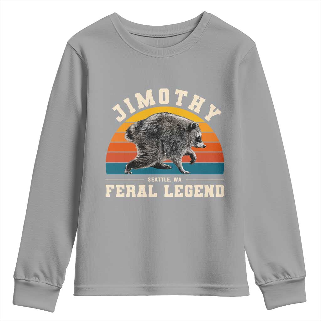 Jimothy from Seattle WA Feral Legend Raccoon Youth Sweatshirt Viral Trash Panda Vintage Sunset Arch Graphic TS02 Sport Gray Print Your Wear