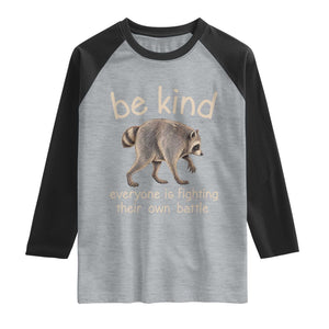 Jimothy the Raccoon Short Spine Inspirational Raglan Shirt Be Kind Everyone Is Fighting Their Own Battle Seattle Trash Panda Legend TS02 Heather Gray Black Print Your Wear