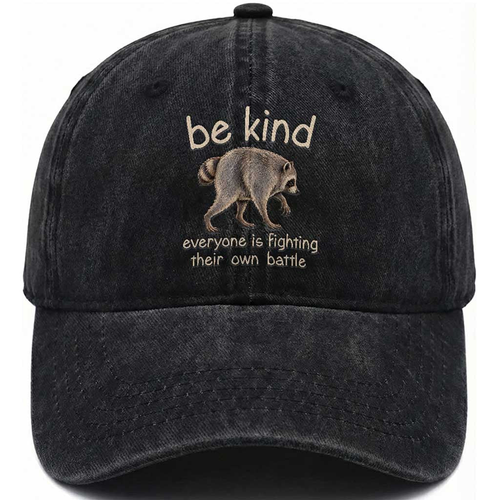 Jimothy the Raccoon Short Spine Inspirational Washed Cotton Baseball Cap Be Kind Everyone Is Fighting Their Own Battle Seattle Trash Panda Legend TS02 Print Your Wear