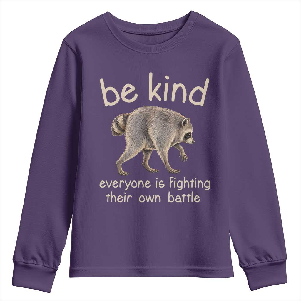 Jimothy the Raccoon Short Spine Inspirational Youth Sweatshirt Be Kind Everyone Is Fighting Their Own Battle Seattle Trash Panda Legend TS02 Purple Print Your Wear