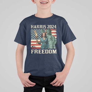 Kamala Harris 2024 T Shirt For Kid Freedom Madam President Lady Liberty Torch American Flag TS02 Navy Print Your Wear