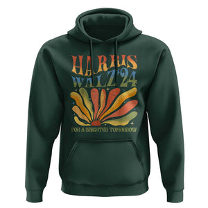 Harris Walz 2024 Hoodie For A Brighter Tomorrow Kamala Tim Retro Groovy TS02 Dark Forest Green Print Your Wear