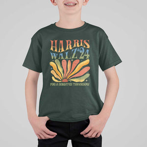 Harris Walz 2024 T Shirt For Kid For A Brighter Tomorrow Kamala Tim Retro Groovy TS02 Dark Forest Green Print Your Wear