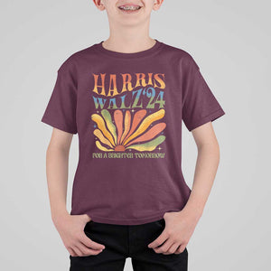Harris Walz 2024 T Shirt For Kid For A Brighter Tomorrow Kamala Tim Retro Groovy TS02 Maroon Print Your Wear