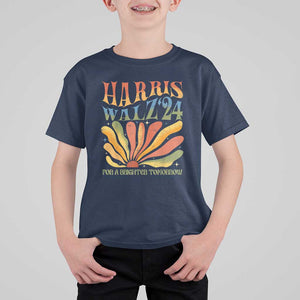 Harris Walz 2024 T Shirt For Kid For A Brighter Tomorrow Kamala Tim Retro Groovy TS02 Navy Print Your Wear