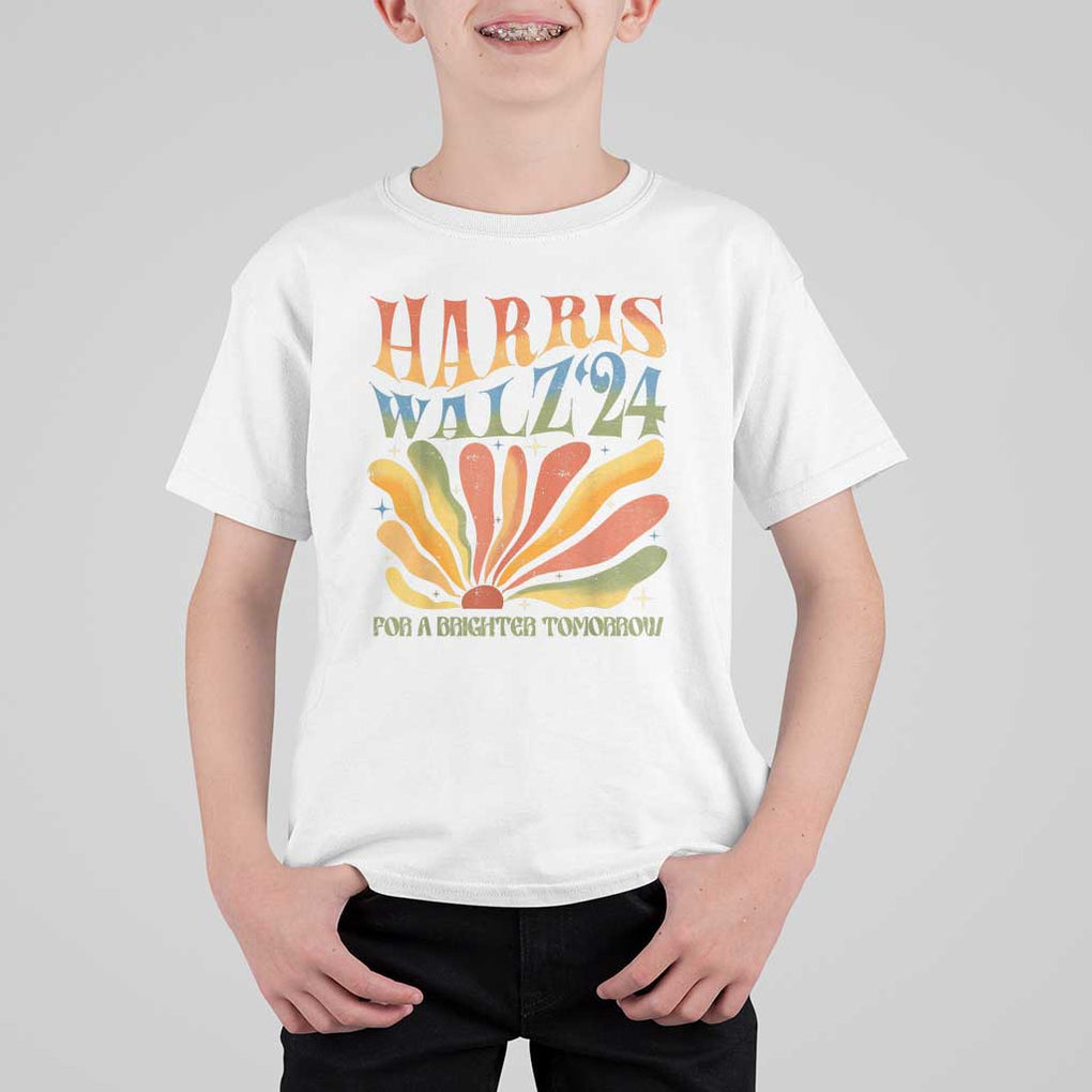 Harris Walz 2024 T Shirt For Kid For A Brighter Tomorrow Kamala Tim Retro Groovy TS02 White Print Your Wear