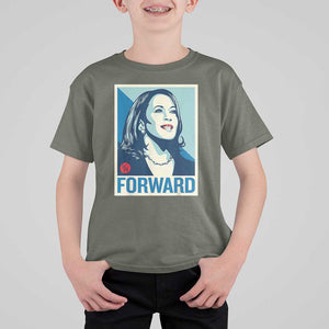 Kamala Harris Forward 2024 T Shirt For Kid Madam President 47th Graphic TS02 Military Green Print Your Wear
