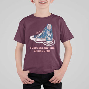 Kamala Harris 2024 T Shirt For Kid I Understand The Assignment Vote Blue Chuck And Pearls TS02 Maroon Print Your Wear