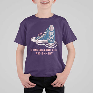 Kamala Harris 2024 T Shirt For Kid I Understand The Assignment Vote Blue Chuck And Pearls TS02 Purple Print Your Wear