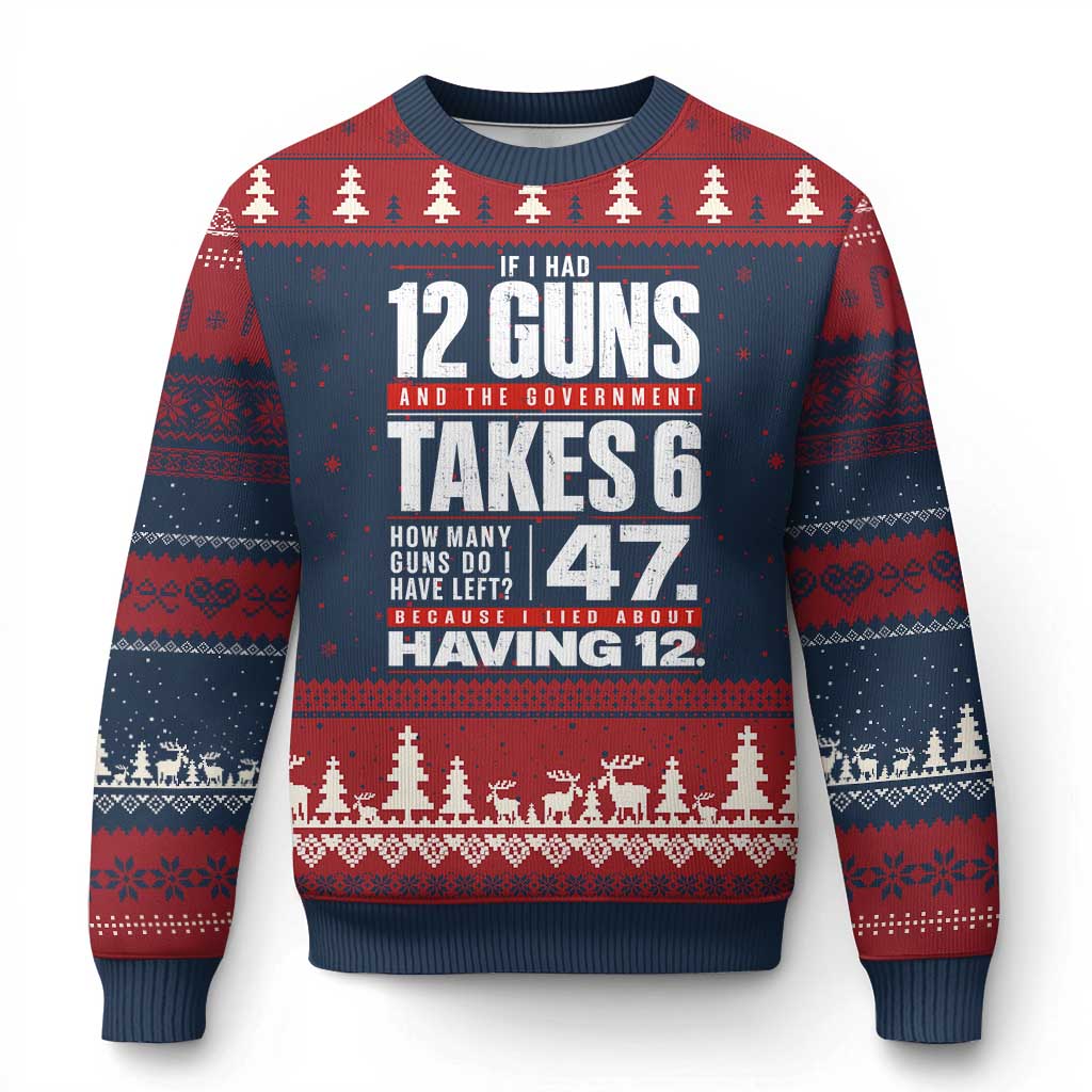 Funny 2A Math Word Problem Pro Gun Rights Ugly Christmas Sweater 47 Guns Left Because I Lied About Having 12