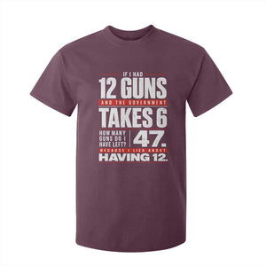Funny 2A Math Word Problem Pro Gun Rights T Shirt For Kid 47 Guns Left Because I Lied About Having 12