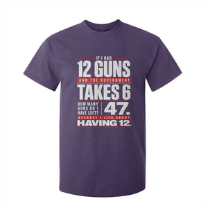 Funny 2A Math Word Problem Pro Gun Rights T Shirt For Kid 47 Guns Left Because I Lied About Having 12