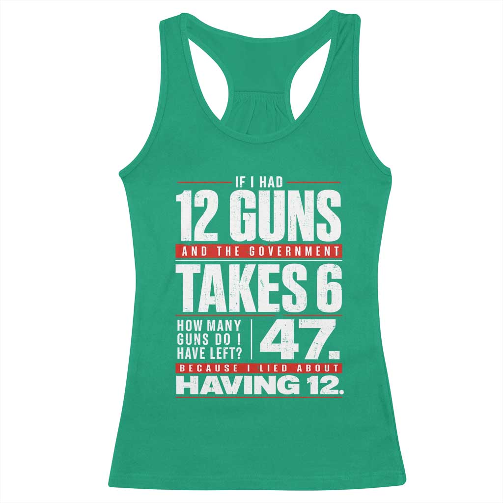Funny 2A Math Word Problem Pro Gun Rights Racerback Tank Top 47 Guns Left Because I Lied About Having 12