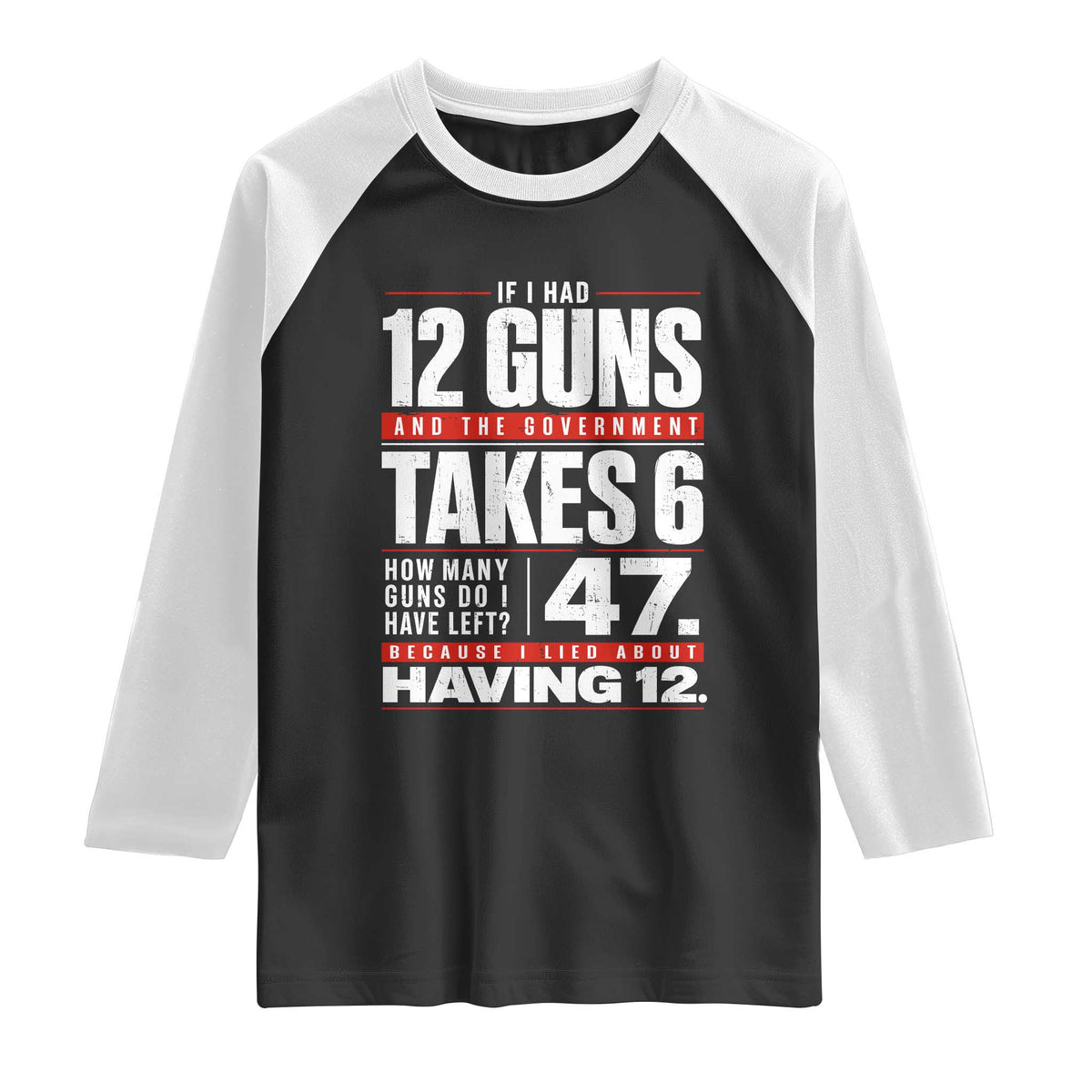 Funny 2A Math Word Problem Pro Gun Rights Raglan Shirt 47 Guns Left Because I Lied About Having 12