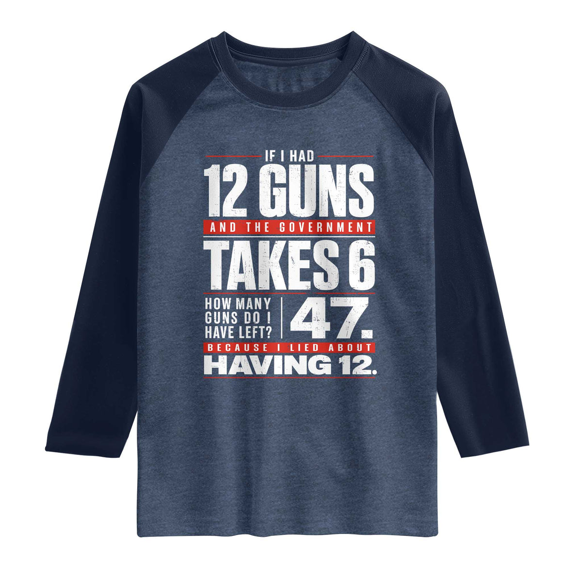 Funny 2A Math Word Problem Pro Gun Rights Raglan Shirt 47 Guns Left Because I Lied About Having 12