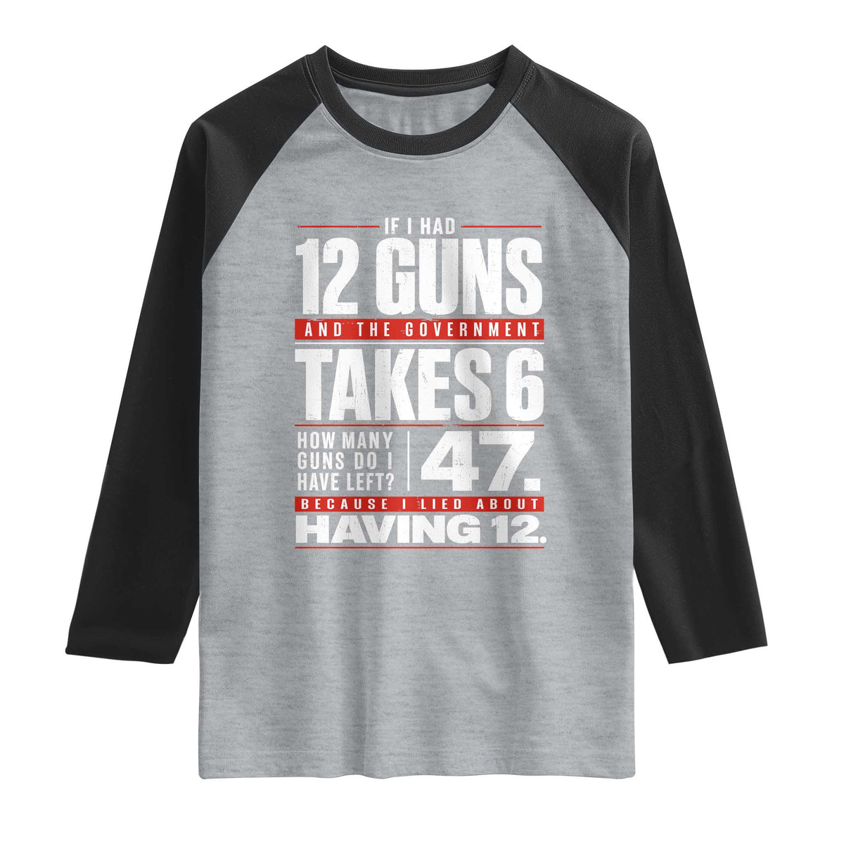 Funny 2A Math Word Problem Pro Gun Rights Raglan Shirt 47 Guns Left Because I Lied About Having 12