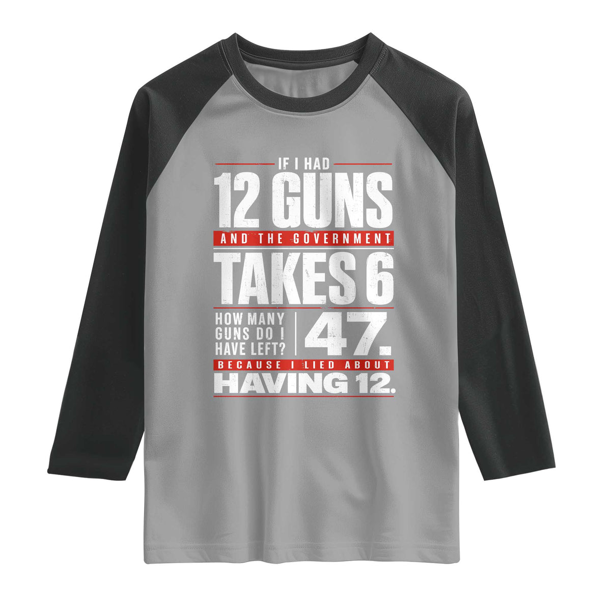 Funny 2A Math Word Problem Pro Gun Rights Raglan Shirt 47 Guns Left Because I Lied About Having 12