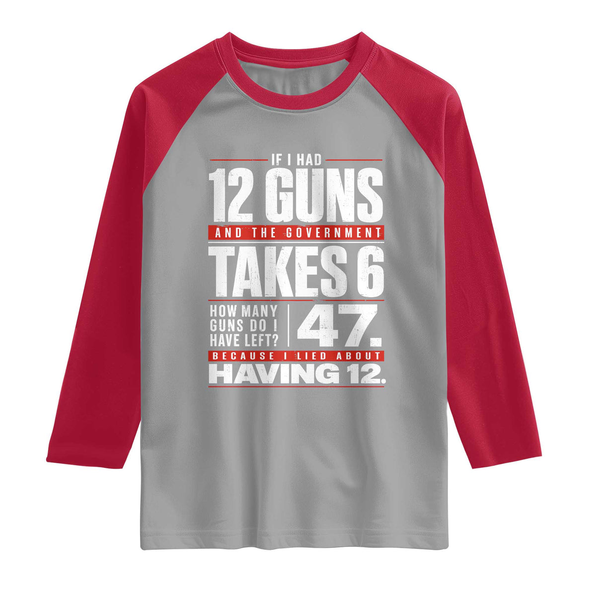 Funny 2A Math Word Problem Pro Gun Rights Raglan Shirt 47 Guns Left Because I Lied About Having 12