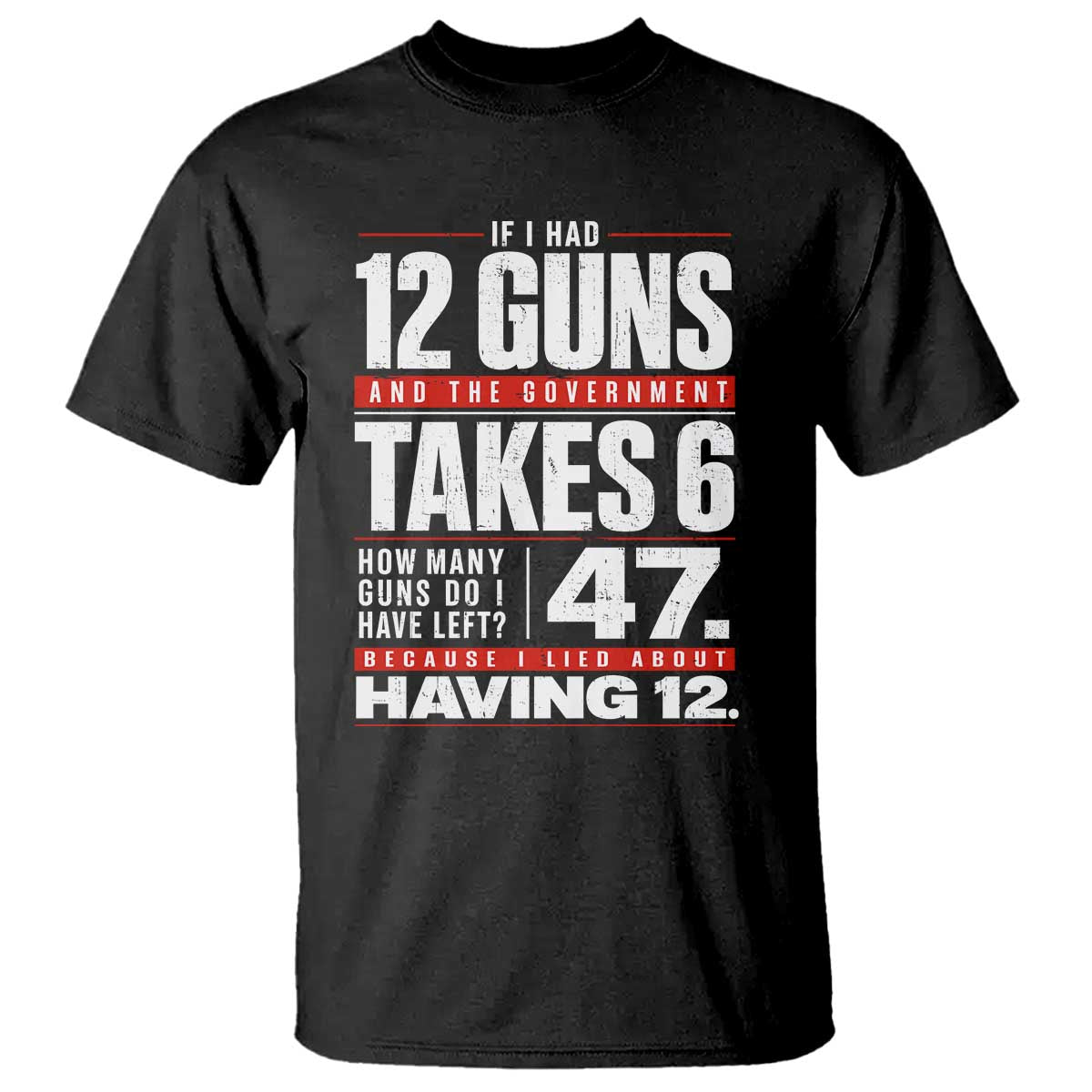 Funny 2A Math Word Problem Pro Gun Rights T Shirt 47 Guns Left Because I Lied About Having 12