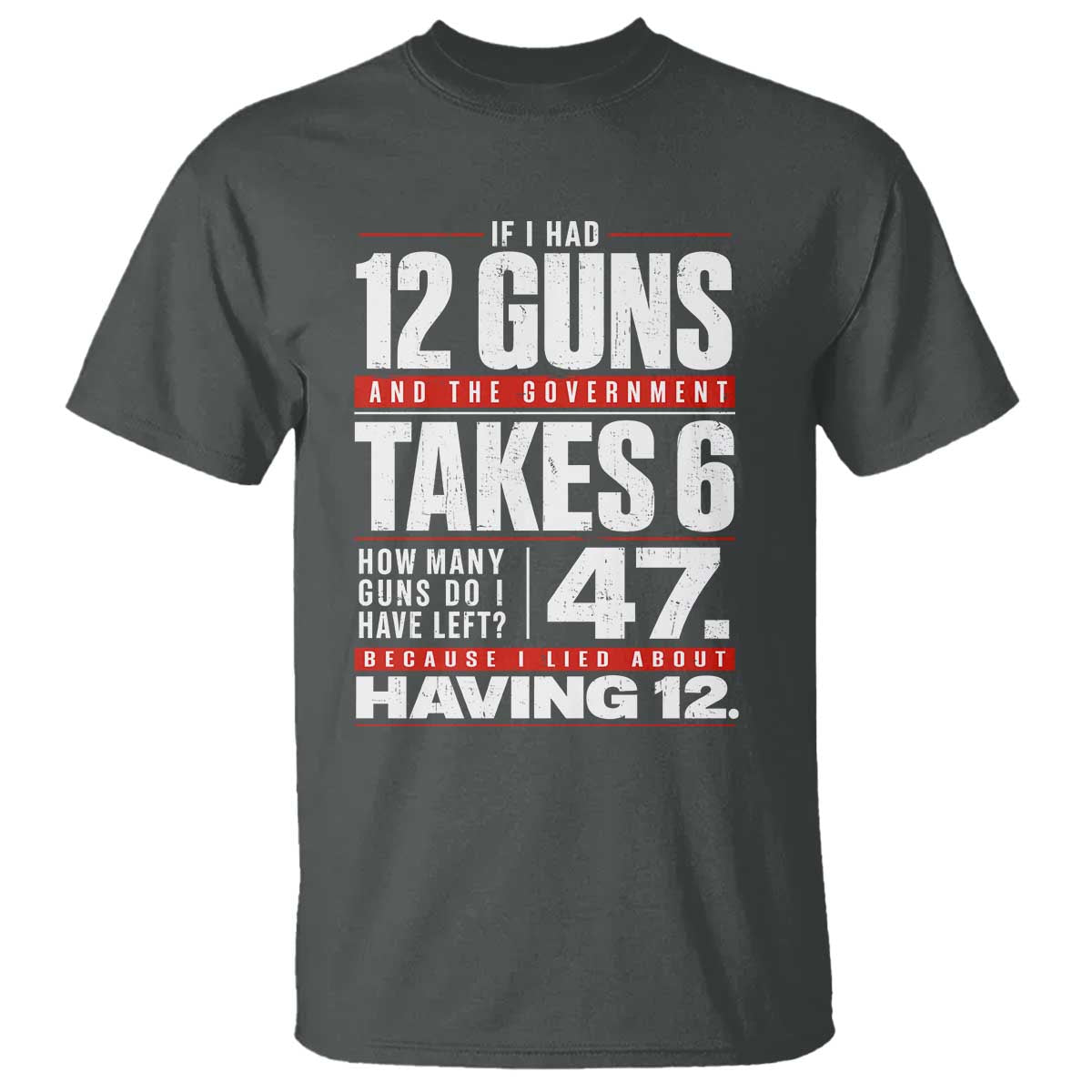 Funny 2A Math Word Problem Pro Gun Rights T Shirt 47 Guns Left Because I Lied About Having 12