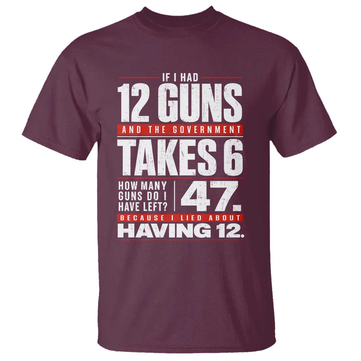 Funny 2A Math Word Problem Pro Gun Rights T Shirt 47 Guns Left Because I Lied About Having 12