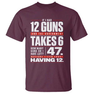 Funny 2A Math Word Problem Pro Gun Rights T Shirt 47 Guns Left Because I Lied About Having 12