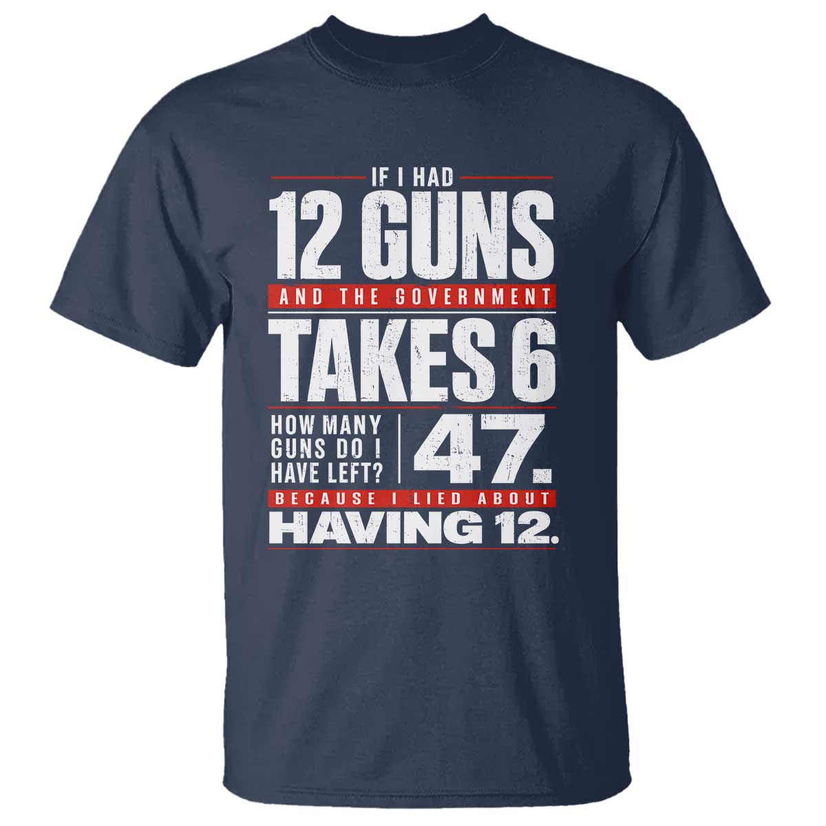Funny 2A Math Word Problem Pro Gun Rights T Shirt 47 Guns Left Because I Lied About Having 12