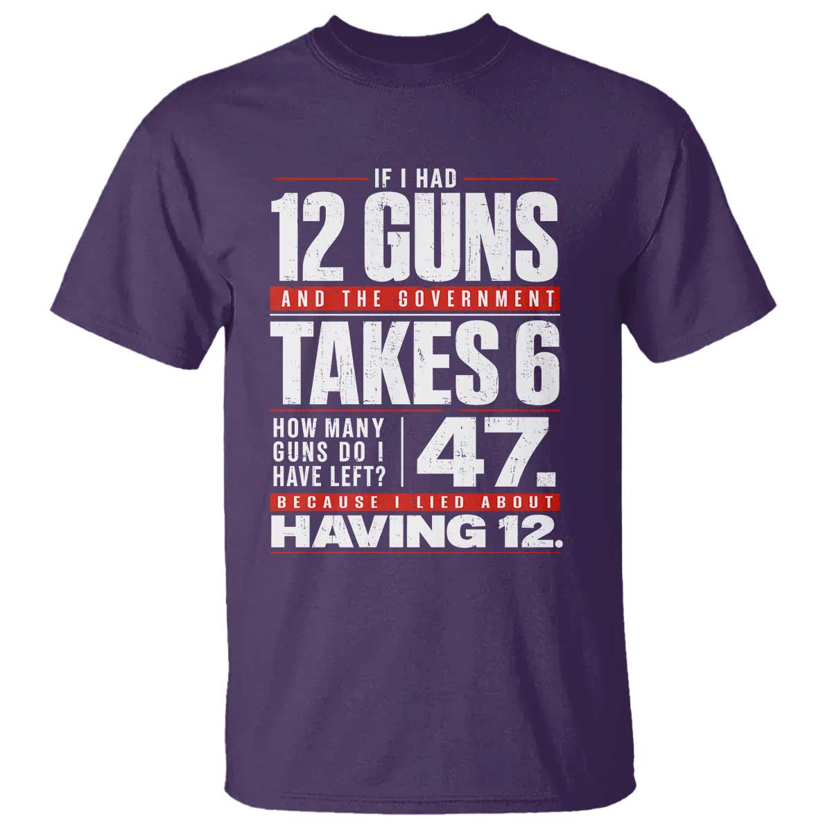 Funny 2A Math Word Problem Pro Gun Rights T Shirt 47 Guns Left Because I Lied About Having 12