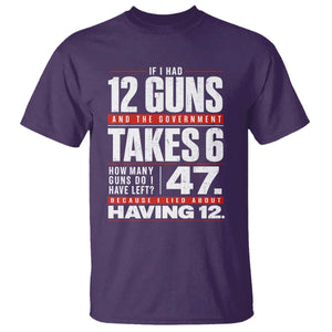 Funny 2A Math Word Problem Pro Gun Rights T Shirt 47 Guns Left Because I Lied About Having 12