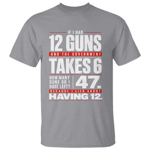 Funny 2A Math Word Problem Pro Gun Rights T Shirt 47 Guns Left Because I Lied About Having 12