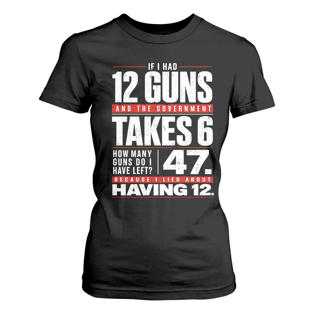 Funny 2A Math Word Problem Pro Gun Rights T Shirt For Women 47 Guns Left Because I Lied About Having 12