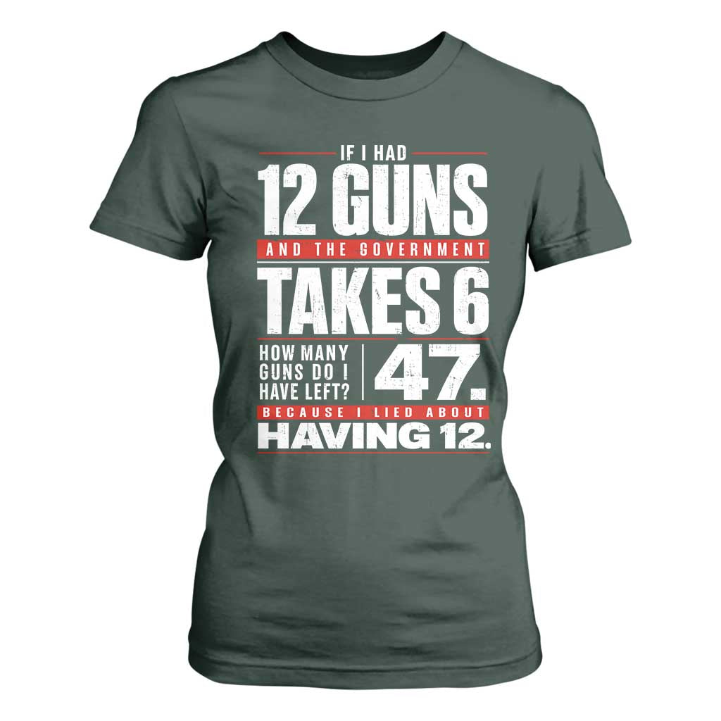Funny 2A Math Word Problem Pro Gun Rights T Shirt For Women 47 Guns Left Because I Lied About Having 12