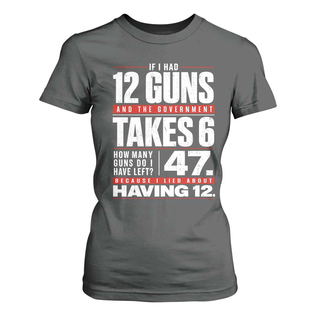 Funny 2A Math Word Problem Pro Gun Rights T Shirt For Women 47 Guns Left Because I Lied About Having 12