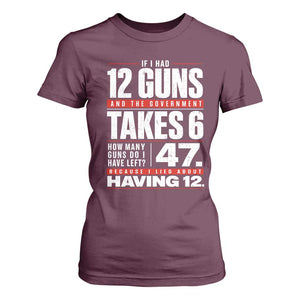 Funny 2A Math Word Problem Pro Gun Rights T Shirt For Women 47 Guns Left Because I Lied About Having 12