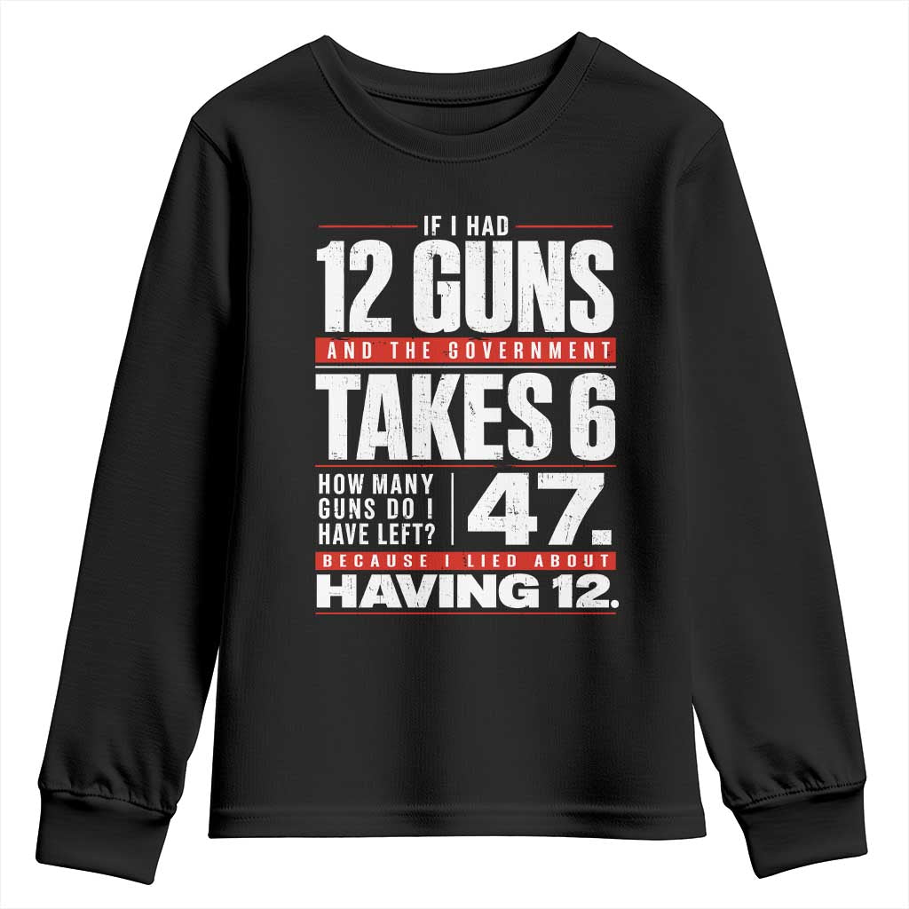 Funny 2A Math Word Problem Pro Gun Rights Youth Sweatshirt 47 Guns Left Because I Lied About Having 12