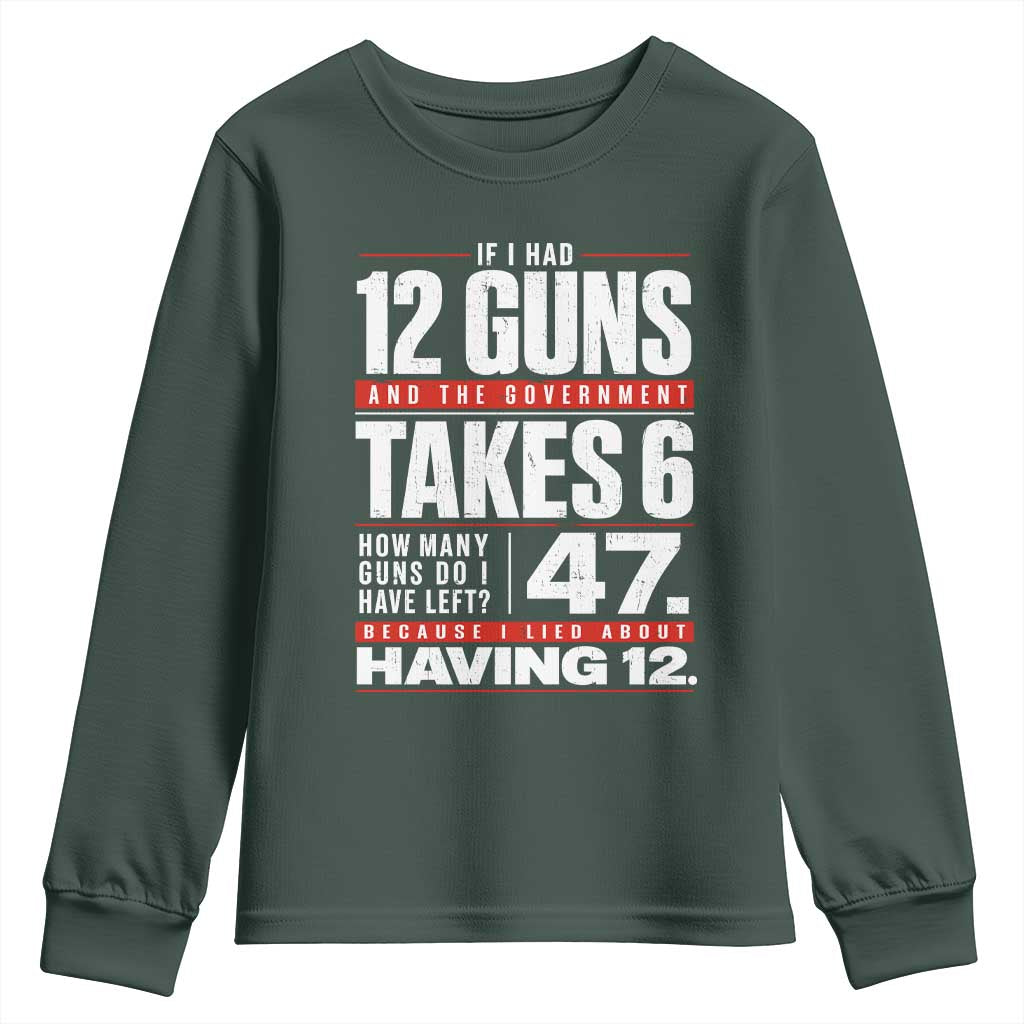 Funny 2A Math Word Problem Pro Gun Rights Youth Sweatshirt 47 Guns Left Because I Lied About Having 12