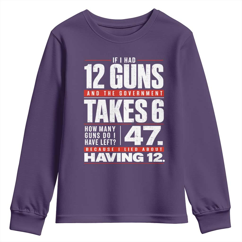 Funny 2A Math Word Problem Pro Gun Rights Youth Sweatshirt 47 Guns Left Because I Lied About Having 12