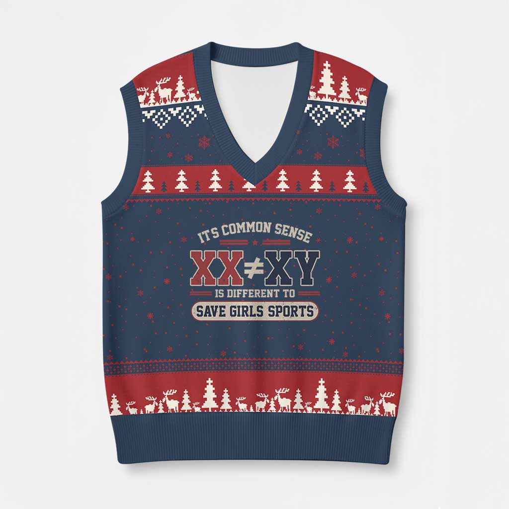 Save Girls Sports XX Does Not Equal XY V-Neck Knit Sweater Vest Biological Science Vintage Varsity Athletic Graphic
